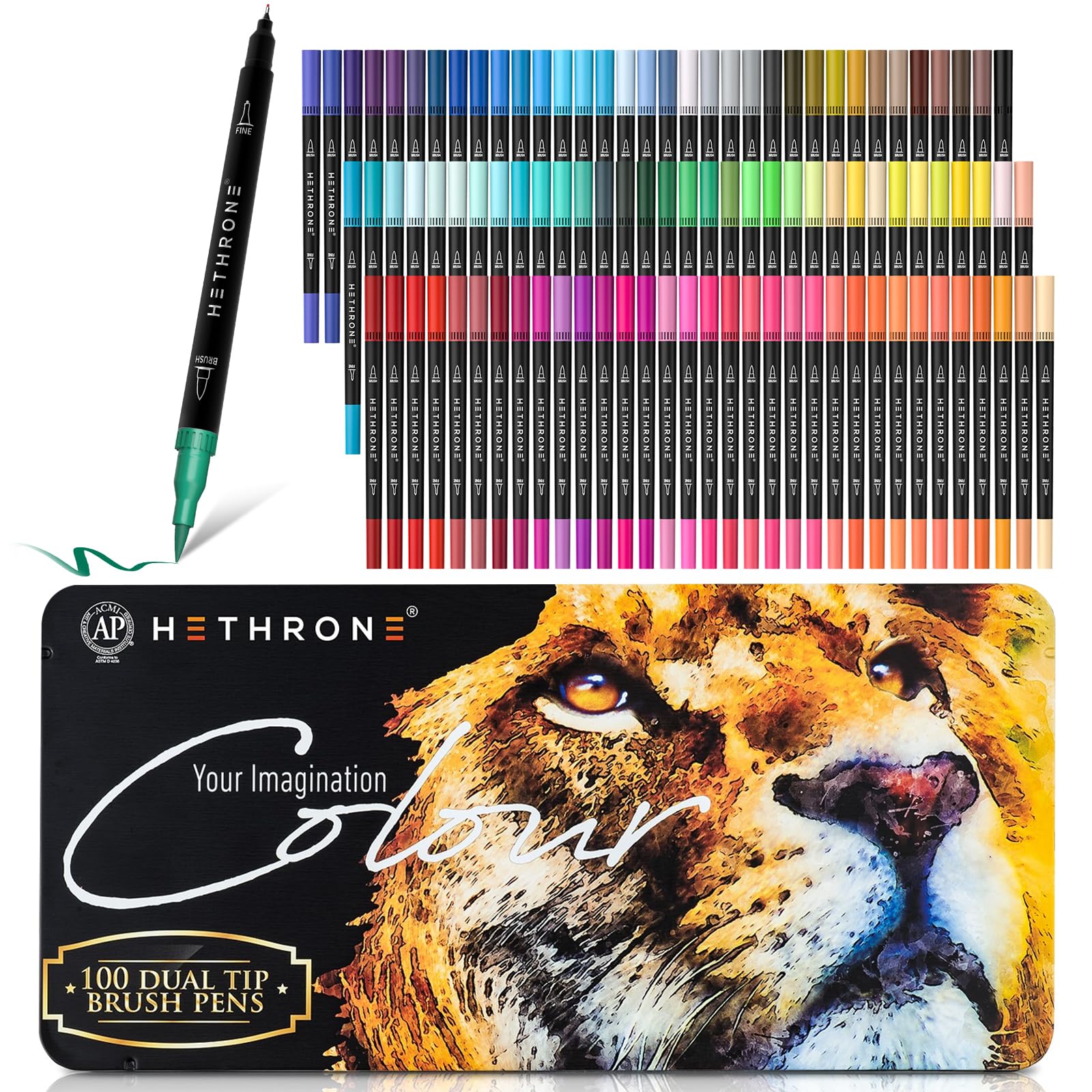 筆記具 Hethrone 100 Dual Tip Brush Pens Hethrone Plumones Punta Pincel 100 Piezas, Rotuladores Doble Punta